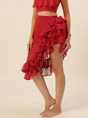 CUKOO Red Ruffled cover up Sarong