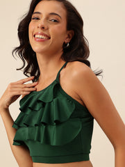 CUKOO Padded Green Two piece Skirtini Swimwear