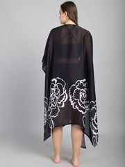 Black and White Floral Long Slit cover up (Only Sarong)