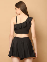 CUKOO Padded Black Two piece Skirtini Swimwear