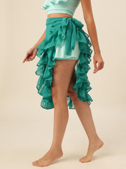CUKOO Emerald Green Ruffled cover up Sarong