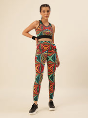 Cukoo Geometric multicolor Sports Bra and Legging Set