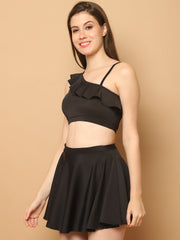 CUKOO Padded Black Two piece Skirtini Swimwear