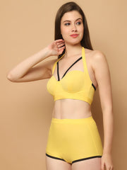CUKOO Padded Yellow Two piece Tankini Swimwear