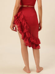 CUKOO Red Ruffled cover up Sarong