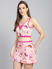 CUKOO Padded Pink Floral Skirtini Swimwear