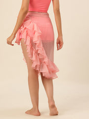 CUKOO Flamingo Pink Ruffled cover up Sarong