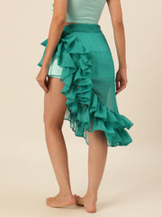 CUKOO Emerald Green Ruffled cover up Sarong