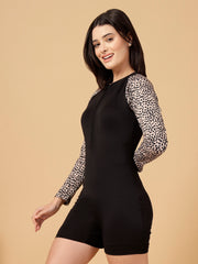 CUKOO’s Leopard Print Full-Sleeve Swim Romper