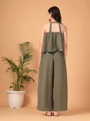 Olive Green Double Georgette Two-Piece Co-ord Set