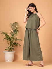 Olive Green Double Georgette Two-Piece Co-ord Set