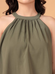 Olive Green Double Georgette Two-Piece Co-ord Set