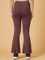 CUKOO High Waist Burgundy Flared Workout Leggings for women with Crossover Waist & Side Pockets – Stretch & Breathable Athleisure Pants