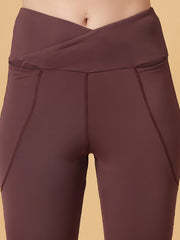 CUKOO High Waist Burgundy Flared Workout Leggings for women with Crossover Waist & Side Pockets – Stretch & Breathable Athleisure Pants