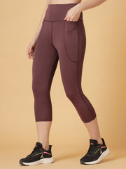 CUKOO Plum High Waist Capri, Workout 3/4 Leggings for women with Pockets – Stretch & Breathable Athleisure Pants