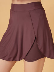 Women’s Dark Mauve Waist Skirt with Built-in Shorts & Hidden Pocket – Stretch, Breathable & Anti-Chafe