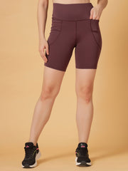 CUKOO Dark Mauve High Waist Workout Shorts for women with Pockets – Soft, Stretch & Anti-Chafe
