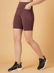 CUKOO Dark Mauve High Waist Workout Shorts for women with Pockets – Soft, Stretch & Anti-Chafe