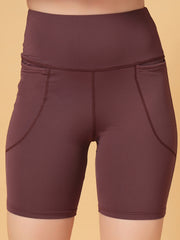 CUKOO Dark Mauve High Waist Workout Shorts for women with Pockets – Soft, Stretch & Anti-Chafe