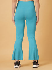 CUKOO Aqua Blue High Waist Flared Workout Leggings for women with Pockets – Stretch & Breathable Athleisure Pants