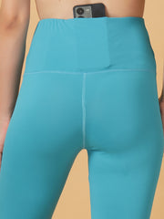 CUKOO High Waist Aqua Blue Workout Leggings for women with Hidden Back Pocket – Stretch & Breathable Athleisure Tights