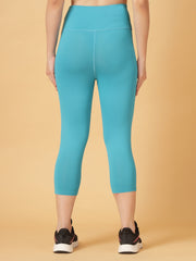 CUKOO Sky-Blue High Waist Capri, Workout 3/4 Leggings for women with Pockets – Stretch & Breathable Athleisure Pants