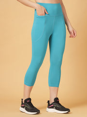 CUKOO Sky-Blue High Waist Capri, Workout 3/4 Leggings for women with Pockets – Stretch & Breathable Athleisure Pants