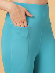 CUKOO Sky-Blue High Waist Capri, Workout 3/4 Leggings for women with Pockets – Stretch & Breathable Athleisure Pants