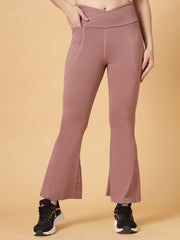 CUKOO High Waist Mauve Flared Workout Leggings for women with Side Pockets – Stretch & Breathable Athleisure Tights
