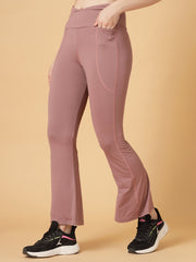 CUKOO High Waist Mauve Flared Workout Leggings for women with Side Pockets – Stretch & Breathable Athleisure Tights