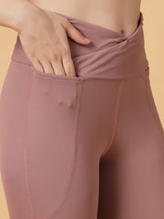 CUKOO High Waist Mauve Flared Workout Leggings for women with Side Pockets – Stretch & Breathable Athleisure Tights