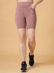 CUKOO Mauve High Waist Workout Shorts for women with Pockets – Soft, Stretch & Anti-Chafe