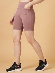 CUKOO Mauve High Waist Workout Shorts for women with Pockets – Soft, Stretch & Anti-Chafe