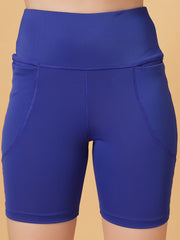 CUKOO Royal Blue High Waist Workout Shorts for women with Pockets – Soft, Stretch & Anti-Chafe