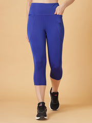 CUKOO Royal-Blue High Waist Capri, Workout 3/4 Leggings for women with Pockets – Stretch & Breathable Athleisure Pants