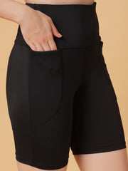 CUKOO Black High Waist Workout Shorts for women with Pockets – Soft, Stretch & Anti-Chafe