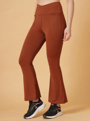 CUKOO Cocoa Brown High Waist Flared Workout Leggings for women with Pockets – Stretch & Breathable Athleisure Pants