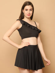 CUKOO Padded Black Two piece Skirtini Swimwear