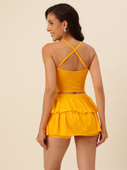 CUKOO Sunshine Yellow Padded Ruffle Two-Piece Skirtini Swimwear