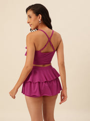 CUKOO Padded Magenta Two piece Skirtini Swimwear