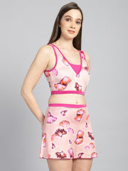 CUKOO Padded Pink Floral Skirtini Swimwear