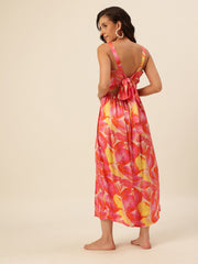 CUKOO Pink & Orange Tropical Print Resort Wear Beach Wear Dress for Women