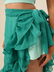 CUKOO Emerald Green Ruffled cover up Sarong