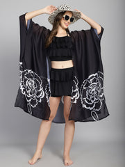 Black and White Floral Long Slit cover up (Only Sarong)
