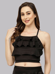 CUKOO Padded Black Frill Swim Top