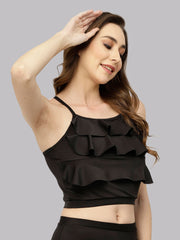 CUKOO Padded Black Frill Swim Top