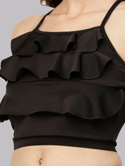 CUKOO Padded Black Frill Swim Top