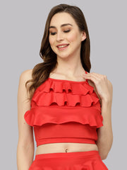 CUKOO Padded Red Frill Swim Top