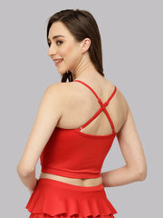 CUKOO Padded Red Frill Swim Top