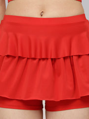 CUKOO Red Solid Frill Swim Bottom for Women